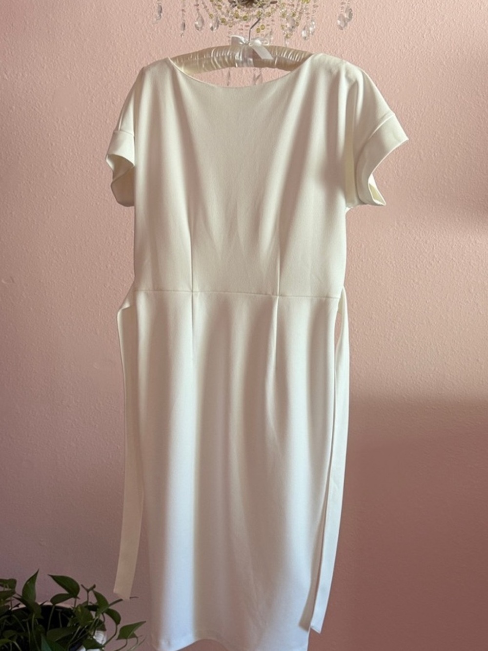 New York & Company Cream Short-Sleeve Midi Sheath Dress